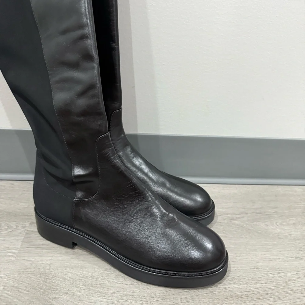 Theory Boots Knee-High Pull-On in Black Leather